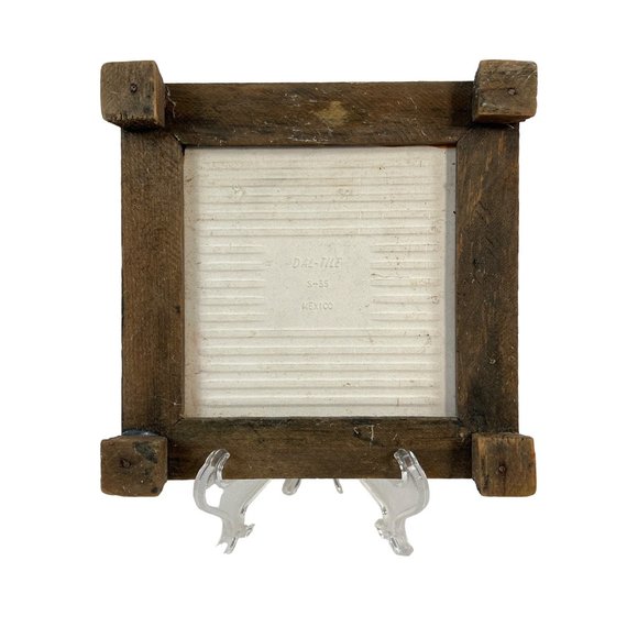 Mexican Tile Trivet Hand Carved Wood Frame With Feet 70s Plant Stand Bohemian - Picture 5 of 8